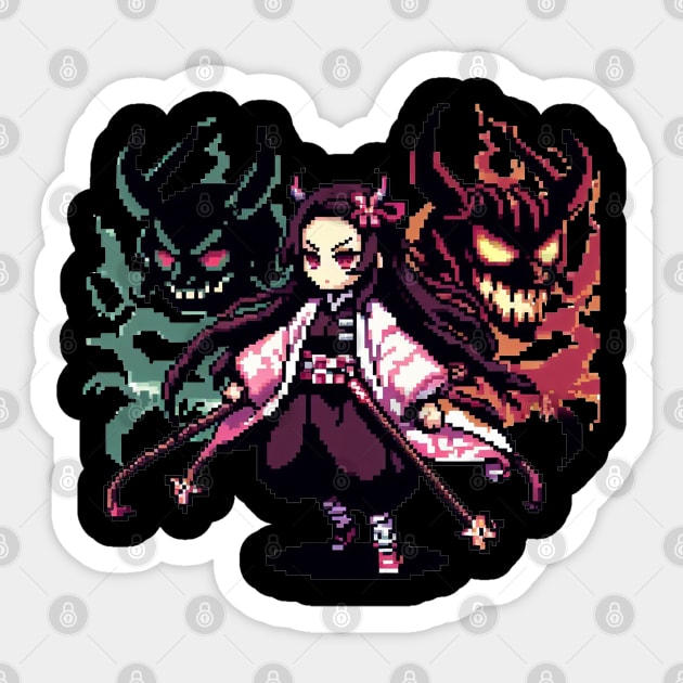 nezuko pixel art Sticker by Ngab Dur Podcast